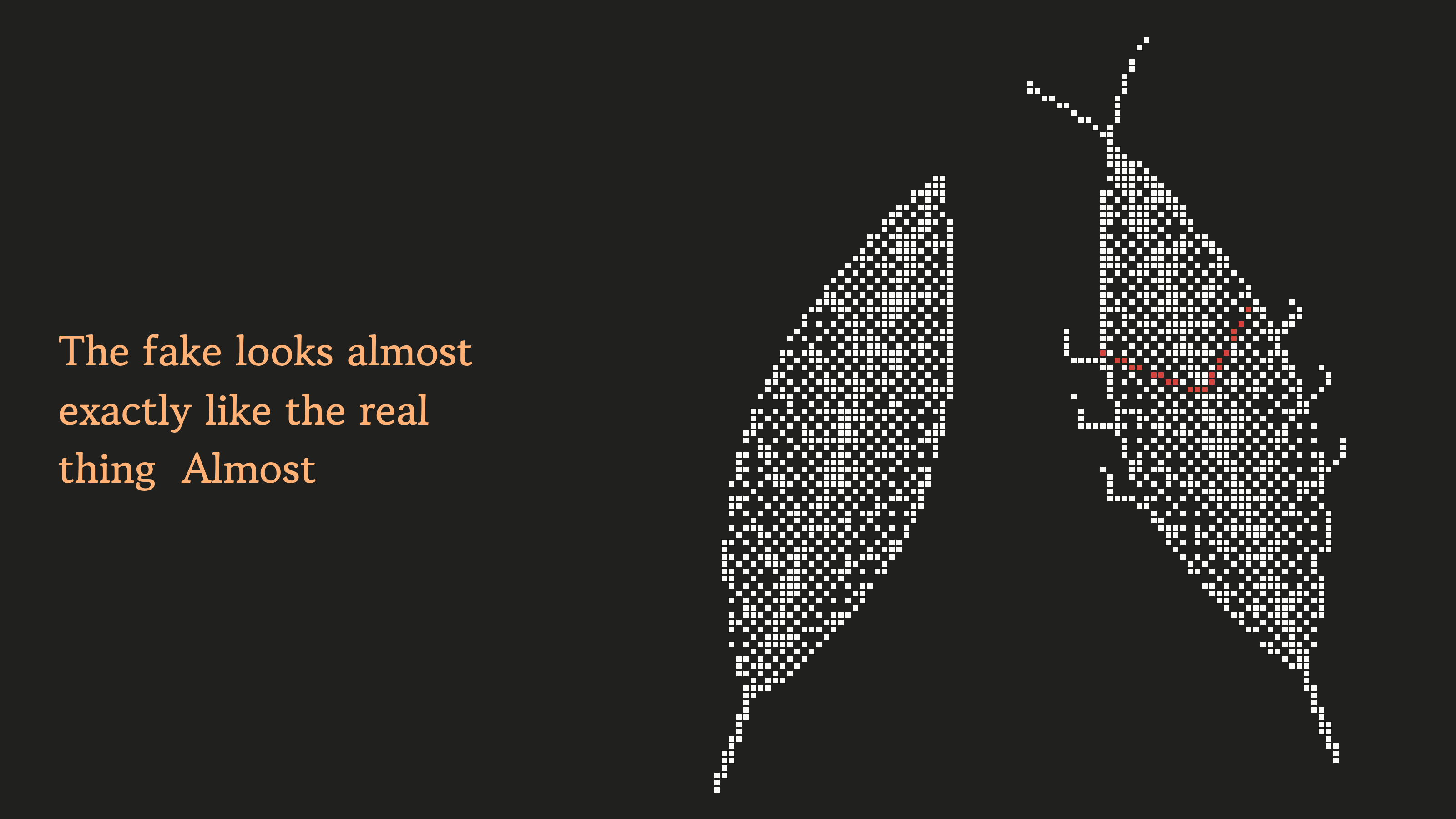 Two near-identical leaf shapes side by side, one of them revealing an insect hidden in its outline.