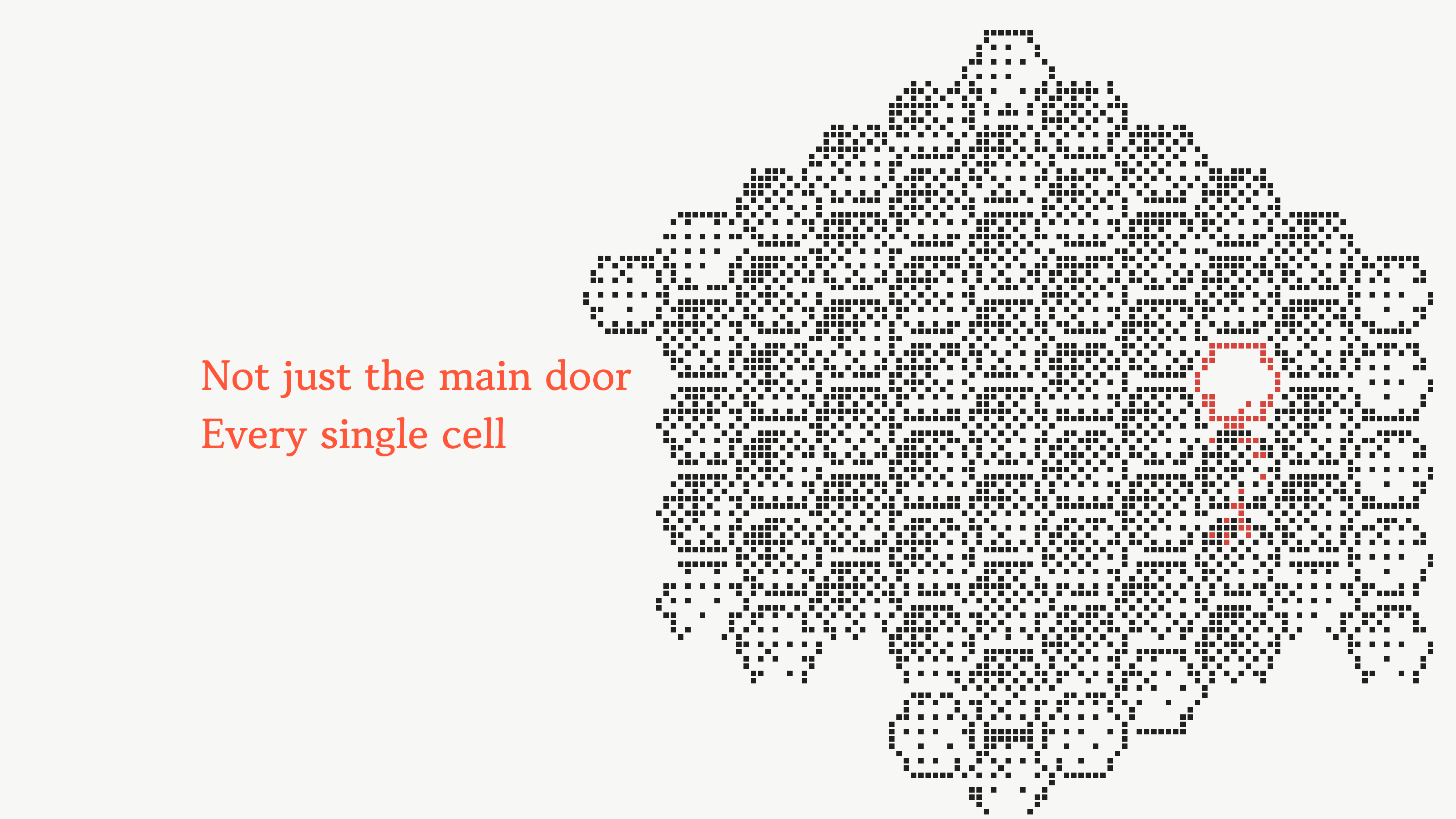 A honeycomb lattice of cells with one cell outlined in red, showing an opening of its own.
