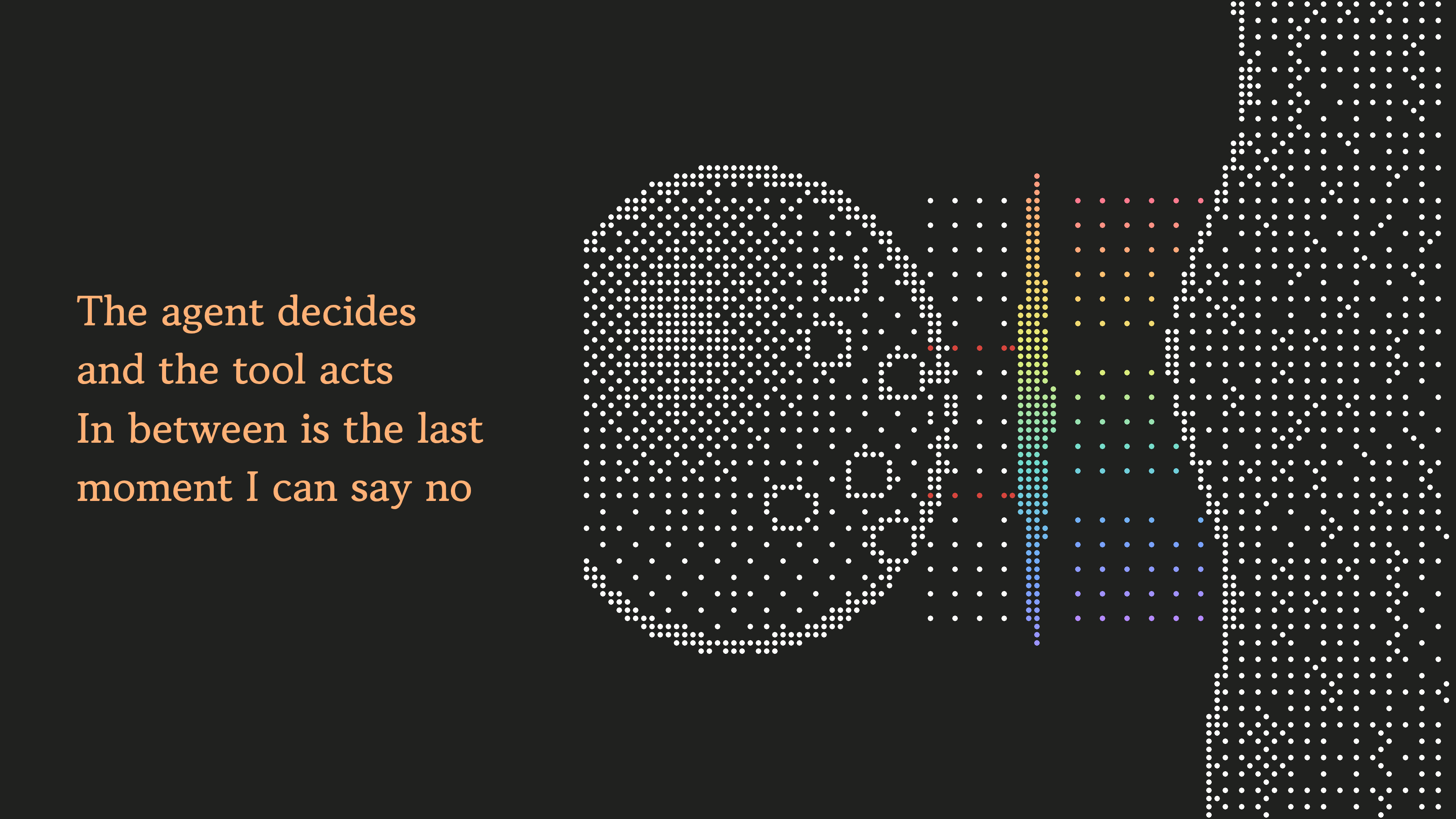 A cell on the left and a dense field on the right, divided by a vertical rainbow membrane.