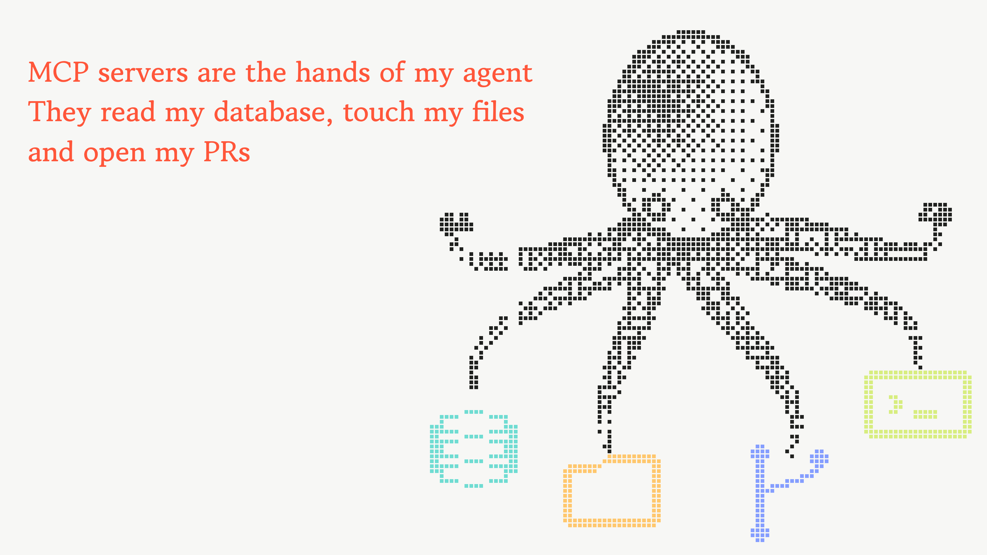 An octopus whose arms reach out to a database, a folder, a branch and a terminal window.