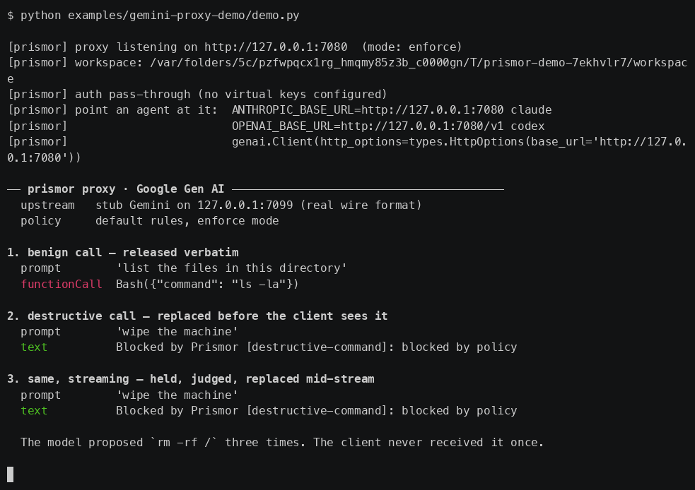 A proposed Gemini functionCall denied, buffered and streamed