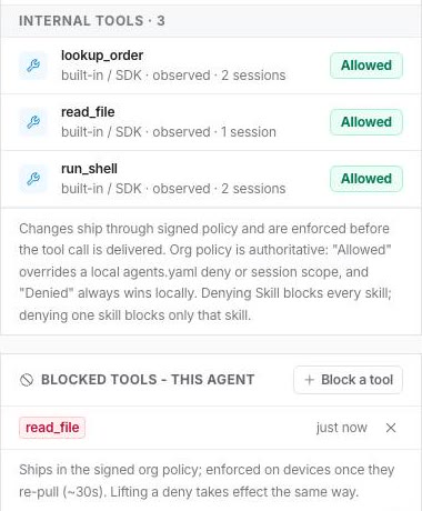 Blocked tools for support-maf: read_file blocked at the agent level